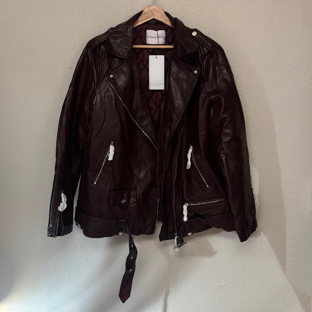 Azalea Wang Aurelia Burgundy Moto Jacket